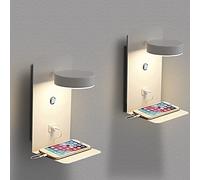 Applique da Parete LED con Porte USB, 2 Pezzi Lampada da Parete Dimmerabile al Tocco camera da letto12W con Spina, Lampada da Muro Interno Bianco Moderna Ruotabile 350°, Luce da Lettura Comodino