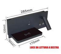 Applique da Parete LED Doppia Luce Lettura Porta USB-C e Caricabatterie Wireless [EEK: A]