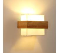 Applique da Parete Legno Vintage Lampada da Parete e Tessuto con Design Quadrato