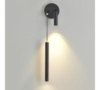Applique da Parete Moderna a 2 luci, Tubo Lungo Nero, Lampada da Parete da Comodino, 6 W, apparecchio di Illuminazione Minimalista per la casa, Altezza Regolabile con Filo di Sospensione, semplic