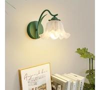 Applique da parete moderna a forma di fiore | Design floreale nordico verde | Lampada da parete con braccio regolabile | Lampada da parete vintage in stile fattoria | Ideale for camera da letto, soggi