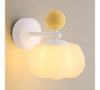 Applique da Parete Moderna Color Crema con Paralume in PE a Forma di Zucca, Lampada da Comodino Bianca con Attacco E27, Lampada da Parete in Ferro cablata, apparecchio di Illuminazione d'Arte con