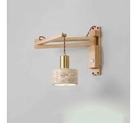 Applique da Parete Moderna con Braccio orientabile Lampada da Lettura Regolabile con Paralume in travertino Giallo Montaggio in Legno massello Perfetta in Stile Rustico/Country Minimalista per Comodi