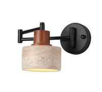 Applique da parete moderna con braccio oscillante di metà secolo, corpo in travertino giallo, lampada da parete in ferro con decorazione in legno, for comodino, camera da letto, soggiorno