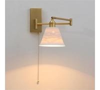 Applique da Parete Moderna con Braccio oscillante in Oro, Lampada da Parete Regolabile con Paralume Conico Bianco e Catena, Luce di Lettura Industriale per Camera da Letto e Soggiorno