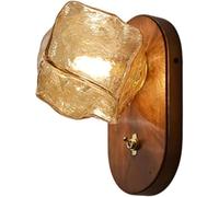 Applique da Parete Moderna con Paralume in Vetro e Interruttore ON/off Lampada Rustica in Noce Stile Fattoria per Camera da Letto Soggiorno e corridoio Moderna e Decorativa con Vetro ambrato