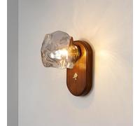 Applique da Parete Moderna con Paralume in Vetro e Interruttore ON/off Stile Rustico Noce Lampada da Fattoria per Camera da Letto Soggiorno e corridoio Moderna e Decorativa Vetro Grigio fumé