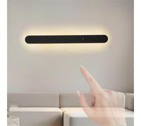 Applique da Parete Moderna in Acrilico con Interruttore Touch Lampada da Lettura Rotonda in Alluminio Nera Lunga Illuminazione Sottopensile Bancone Cucina Armadio (40 cm Luce Calda)