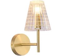 Applique da Parete Moderna in Ottone, Elegante Lampada da Parete con Paralume in Vetro Tagliato, Illuminazione d'accento rivolta Verso l'Alto, Finitura Oro, Attacco E14, Arredamento Contempo