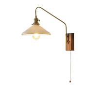 Applique da Parete Moderna in Stile Fattoria con Catena di trazione, Lampada da Parete con Braccio in Legno Nordico e Ottone, Paralume in Ceramica Plissettata per Camera da Letto, Soggiorno