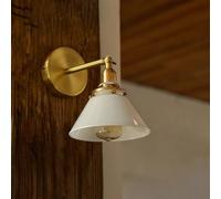 Applique da Parete Moderna in Stile Giapponese, in Ottone, con Paralume in Vetro Bianco Latte, Lampada da Parete contemporanea Regolabile E14, Applique da Parete in Ottone Spazzolato cablate per
