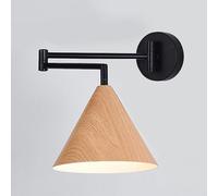 Applique da parete moderna Mid-Century con braccio oscillante regolabile, lampada nera con paralume in venature del legno, elegante lampada da lettura per camera da letto, soggiorno e ufficio