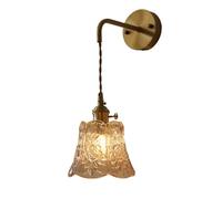 Applique da Parete Moderna retrò Regolabile con Motivo Floreale, Paralume in Vetro, Lampada da Parete con Accenti in Ottone e Base in Ferro, per Camera da Letto, Soggiorno, Comodino (Ambra)