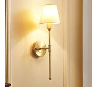 Applique da parete moderne ed eleganti in rame E14 Lampada da parete a testa singola Apparecchio da parete for interni Lanterna da parete in tessuto semplice Paralume in lino for camera da letto Soggi