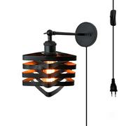 Applique da Parete Moderne, Vintage industriali con Interruttore a Spina, Applique da Parete in Ferro Traforato con Braccio a bilanciere, luci da Parete Nere E27 Regolabili, Illuminazione da pare