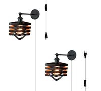 Applique da Parete Moderne, Vintage industriali con Interruttore a Spina, Applique da Parete in Ferro Traforato con Braccio a bilanciere, luci da Parete Nere E27 Regolabili, Illuminazione da pare