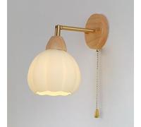 Applique da parete moderno in legno di metà secolo con catenella Lampada da parete in vetro lattimo bianco Lampada da parete con braccio regolabile Apparecchio di illuminazione vintage per fattoria