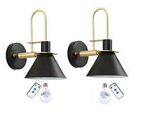 Applique da Parete Nere, 2 Confezioni con Interruttore remoto e Lampadina a Batteria, Lampada da Parete cablata per Interni, Lampada da Parete dimmerabile, Caricabatterie per Camera da Letto, salott