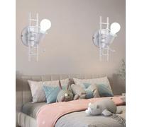 Applique da parete Omino con Scala Bianco attacco E27 lampada particolare moderno per camera cameretta bambini