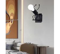 Applique da parete omino uomo salta alzato Nero attacco E27 lampada particolare moderno per camera cameretta bambini