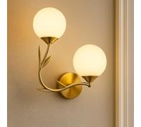 Applique da Parete Oro Ramo Dorato Lampada con Doppia Sfera in Plastica PE Elegante Protezione IP20 per Soggiorno Sala da Pranzo Corridoio