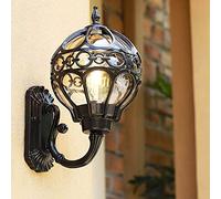 Applique da parete Paris Lanterna elegante d'oro nera vintage stile rustico E27 impermeabile IP44 perfetta per esterni: cortile, balcone e giardino terrazzo. (34cm, nero)