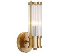 Applique da parete per bagno lineare in oro spazzolato Lampada da toeletta Lampada da parete moderna a LED con barra lunga in vetro trasparente Lampada da comodino industriale vintage per mo