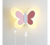 Applique da Parete per Bambini con Interruttore e Spina Lampada da Parete Farfalla Dimmerabile Ragazza ragazzo Lampada da Comodino per Camera da Letto Moderno lampada a muro LED 15W Luce notturna