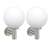 Applique da parete per esterni, 2 pezzi, argento, in acciaio inox, 28 x 25 | Resistente al calore, diffusore integrato, base E27, finitura ruggine, facile da pulire con un panno asciutto