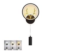 Applique da Parete per Interni a LED da 17 W, Rotonda, in Metallo, Nera, con Cavo Pendente Regolabile, Decorazione da Parete su e Giù, Lampada da Comodino per Camera da Letto, Soggiorno, Studio,