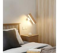 Applique da parete per interni, lampada da parete moderna a LED in legno bianco caldo 4W 3000K, 360 ° Illuminazione girevole, applique da parete a LED per camera da letto
