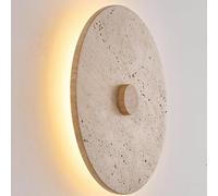Applique da parete per interni rotonda semplice giapponese in pietra naturale, lampada a LED in travertino giallo, luce a tre colori, soffitto cangiante per decorazioni in negozi e abbigliamento