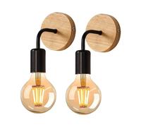 Applique da parete per interni vintage da 2 pezzi, lampada da parete in legno e metallo E27 per camera da letto, corridoio, cucina, caffè, nero [lampadina non inclusa