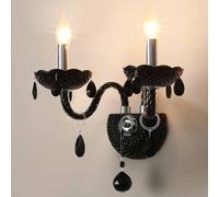 Applique da Parete per Interni, Vintage, Nero, con Candela, in Cristallo, con Attacco E14, Stile Rustico, retrò, per Camera da Letto, Soggiorno, Camera da Letto, corridoio, Scale,