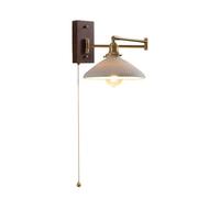 Applique da Parete Regolabile retrò, Lampada da Parete Vintage con Braccio Girevole e Interruttore a Catena, Paralume in Vetro Plissettato, Lampada da Lettura da Comodino, Lampada da Parete