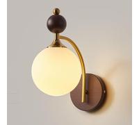 Applique da Parete retrò in Legno per Interni, Paralume in Vetro a Globo, Lampada da Comodino Moderna e Minimalista, Lanterna da Parete nordica di metà secolo per Soggiorno, Camera da Letto,