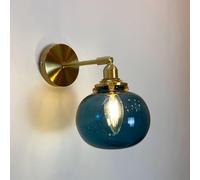 Applique da Parete retrò Industriale con Paralume in Vetro A Globo, Lampada da Parete con Braccio Regolabile, Lampada da Parete per Comodino, Camera da Letto, Soggiorno, Fattoria, Blu
