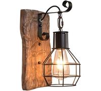 Applique da Parete retrò Industriale in Legno E27, Lampada da Parete in Ferro battuto, Lanterna Nera in Metallo, Applique da Parete Rustica nostalgica, Illuminazione per Interni, s