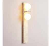 Applique da parete rettangolare in travertino giallo vintage, lunga lampada da parete in pietra con 2 paralumi in vetro bianco latte, lampada da parete per interni, per camera da letto, corridoio, sog