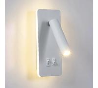 Applique da Parete rettangolari in Metallo con faretto orientabile a 360°, Moderna Lampada da Lettura da Comodino a LED 7W + 1W, Mini Applique da Parete per Camera da Letto Nera/Bianca, Lampada d