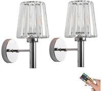 Applique da Parete Ricaricabili A Batteria d'Argento Lampade da Parete per Lavabo da Bagno con Paralume in Vetro Batteria Dimmerabile Piccola Cromata Alimentata per Camera da Letto SOG, Chrome