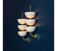 Applique Da Parete Stilnovo Grande Bianca A Tre Ciotole Ottone Lampada Italiana