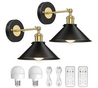 Applique da Parete Vintage a LED, Lampada da Parete Ricaricabile Senza Fili per Interni, con Telecomando, Applique da Parete Girevole dimmerabile, Senza Collegamento di Alimentazione, illuminazio