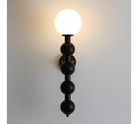Applique da Parete Vintage, Applique da Parete in Legno Moderno di metà secolo con Paralume in Vetro a Globo, Finitura in Ottone Spazzolato, apparecchio di Illuminazione per Interni, per soggiorn