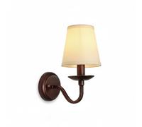Applique da Parete Vintage in Stile Country Francese,Da da Parete a 1 Luce E14 in Ferro Bronzo Scuro con Paralume Conico in Tessuto Di Lino Color Crema, Illuminazid'Accento Classica a Candelabro con C