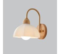 Applique da parete vintage in vetro di latte per camera da letto dei bambini, paralume a forma di fiore, lampada da parete in legno rustico, lampada da parete moderna nordica a collo di cigno per como