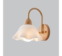 Applique da parete vintage in vetro di latte per camera da letto dei bambini, paralume a forma di fiore, lampada da parete in legno rustico, lampada da parete moderna nordica a collo di cigno per como