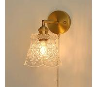 Applique da parete vintage in vetro di lusso con luce francese Applique da parete vintage con interruttore a catena Lampada da parete moderna da comodino camera da letto con base in ottone Applique E2