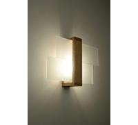 Sollux Lighting Feniks 1 Lampada da parete | Elegante alloggiamento in legno + combinazione di paralume in vetro | Lampadina E27 sostituibile, 1 x 60 W | Legno naturale, 43 x 12 x 30 cm