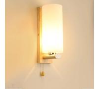 Applique E27 Vintage Country House Lampada da parete in legno per interni con interruttore Paralume in vetro rustico retrò Lampada da letto Applique da parete per comodino Soggiorno Camera da letto